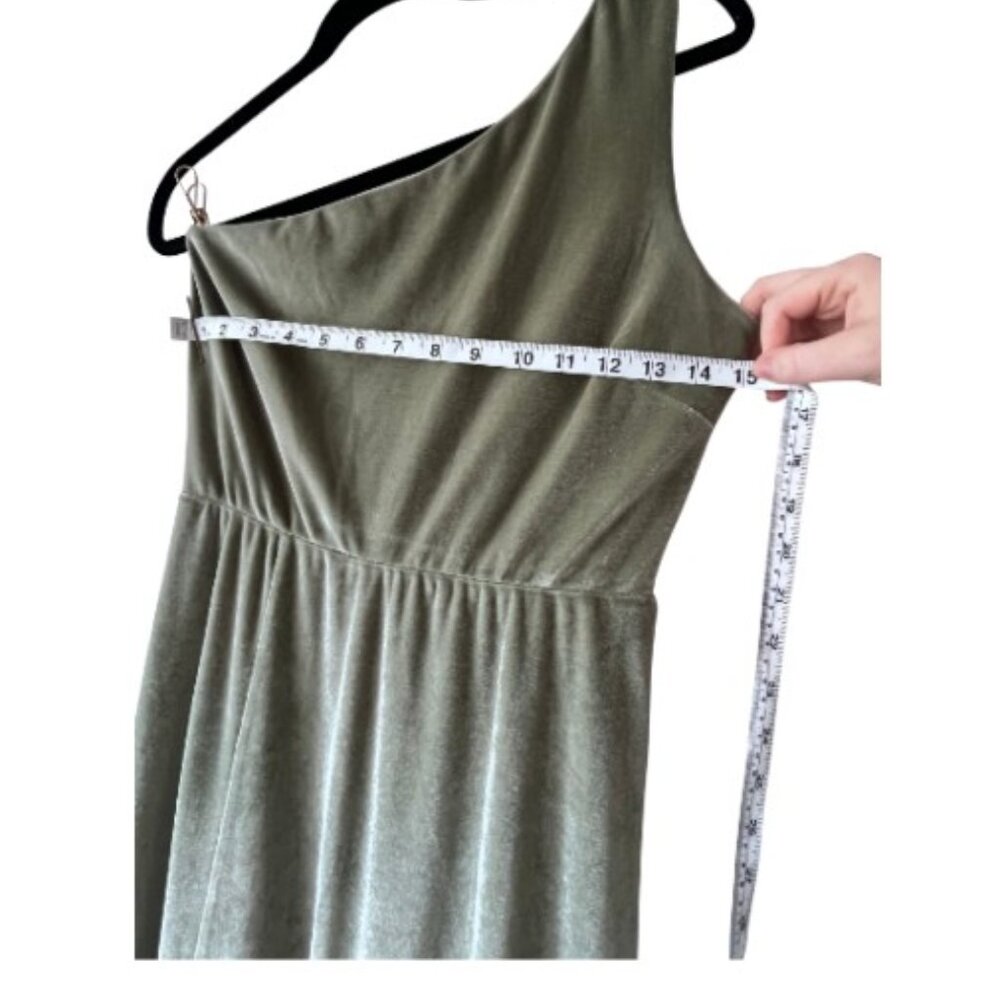 Baltic Born Sage Green One Shoulder Velvet Maxi Dress – Size Medium - Picture 6 of 9